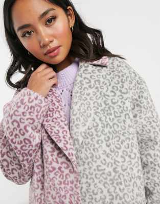 asos pink leopard coat