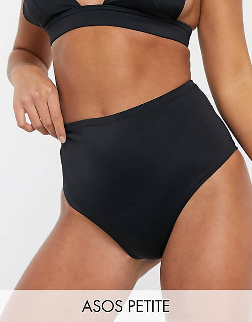 ASOS DESIGN Petite - Mix & Match - Bas de bikini taille haute en tissu recyclé - Noir