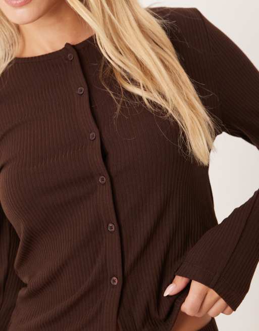 ASOS DESIGN Petite - Mix & Match - Cardigan a coste marrone cioccolato, 2 di 4