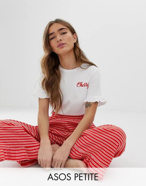 ASOS DESIGN petite mix & match cherry ribbed pyjama tshirt