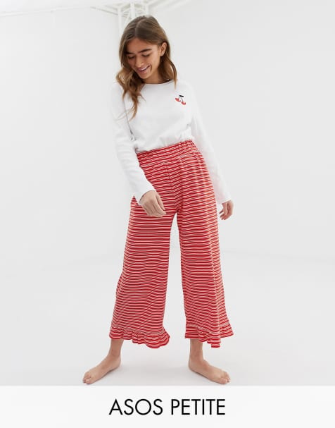 ASOS DESIGN petite mix & match cherry stripe frill pyjama trouser