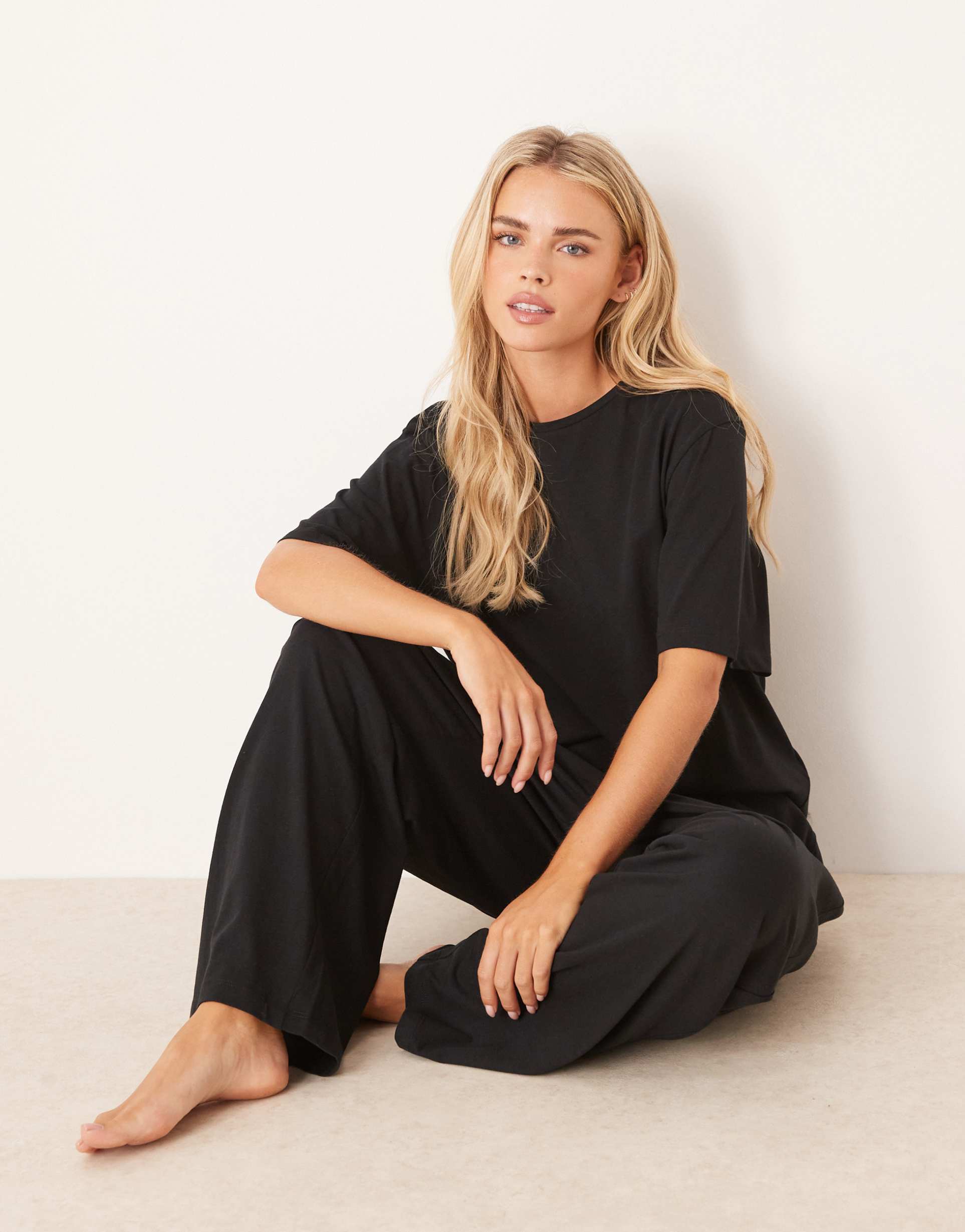 asos design petite mix & match cotton pajama pants in black