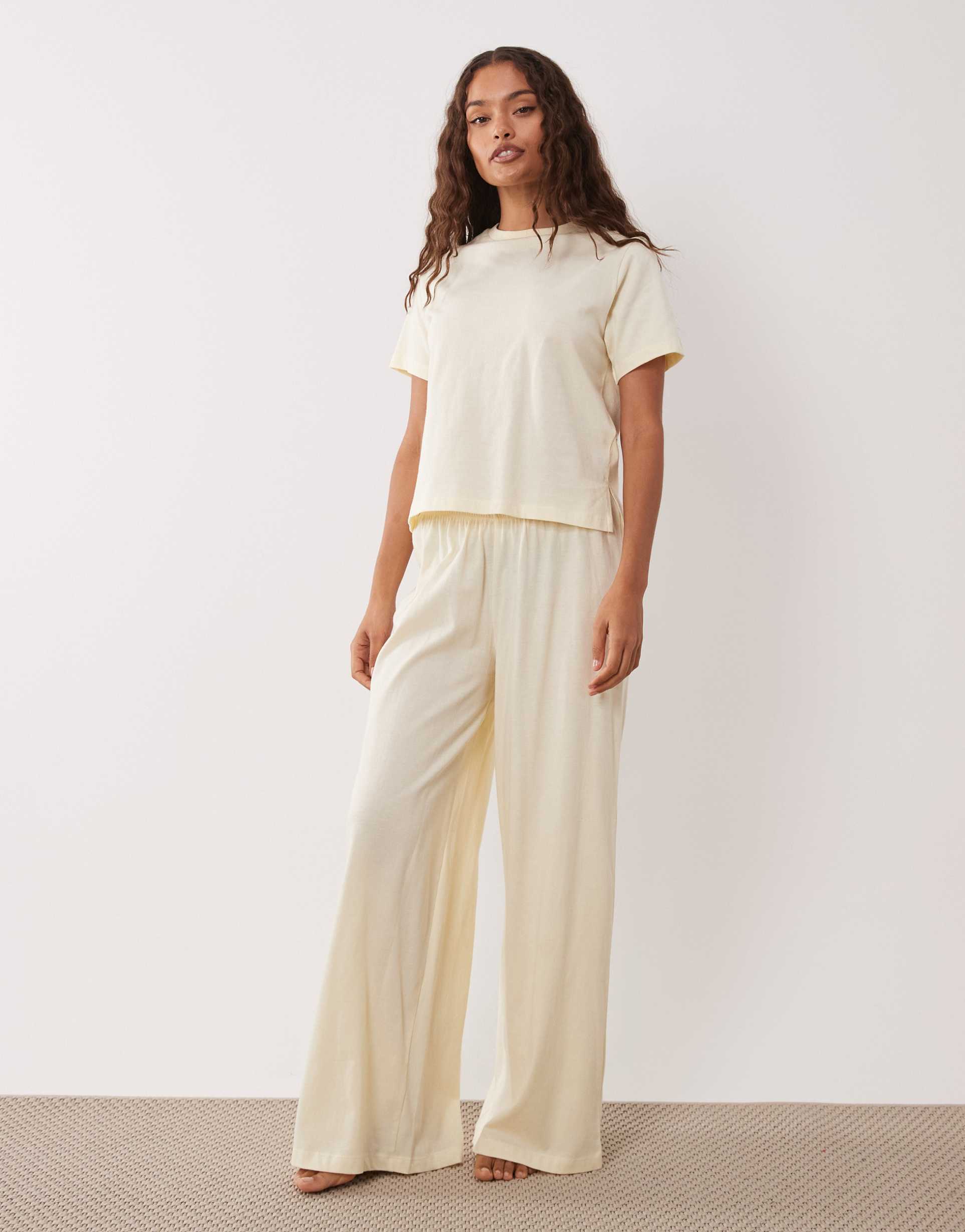 asos design petite mix & match cotton pajama pants in buttermilk