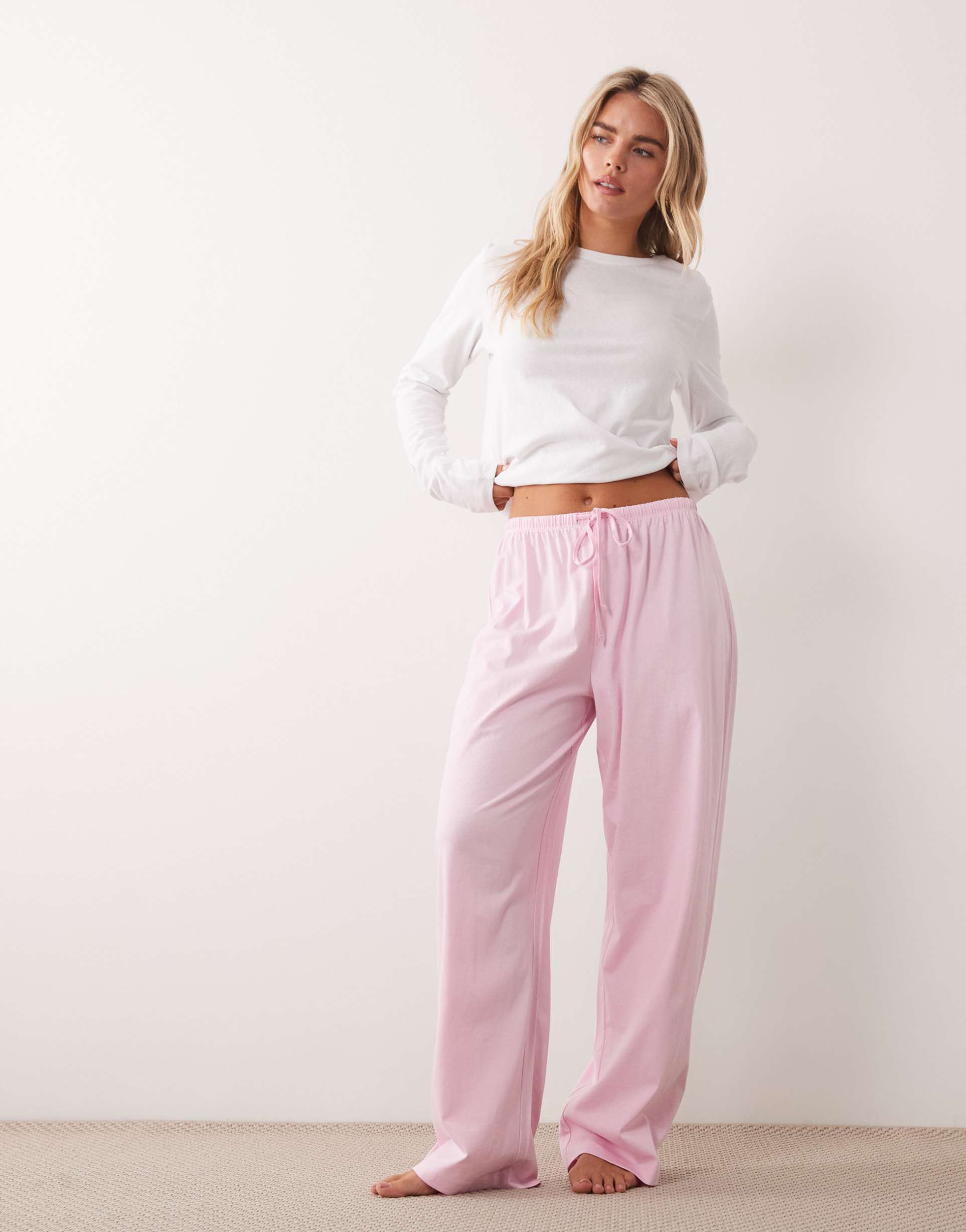 asos design petite mix & match cotton pajama pants in candy pink
