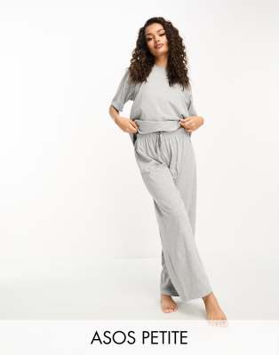 ASOS DESIGN Petite mix 
match cotton pajama pants in gray heather