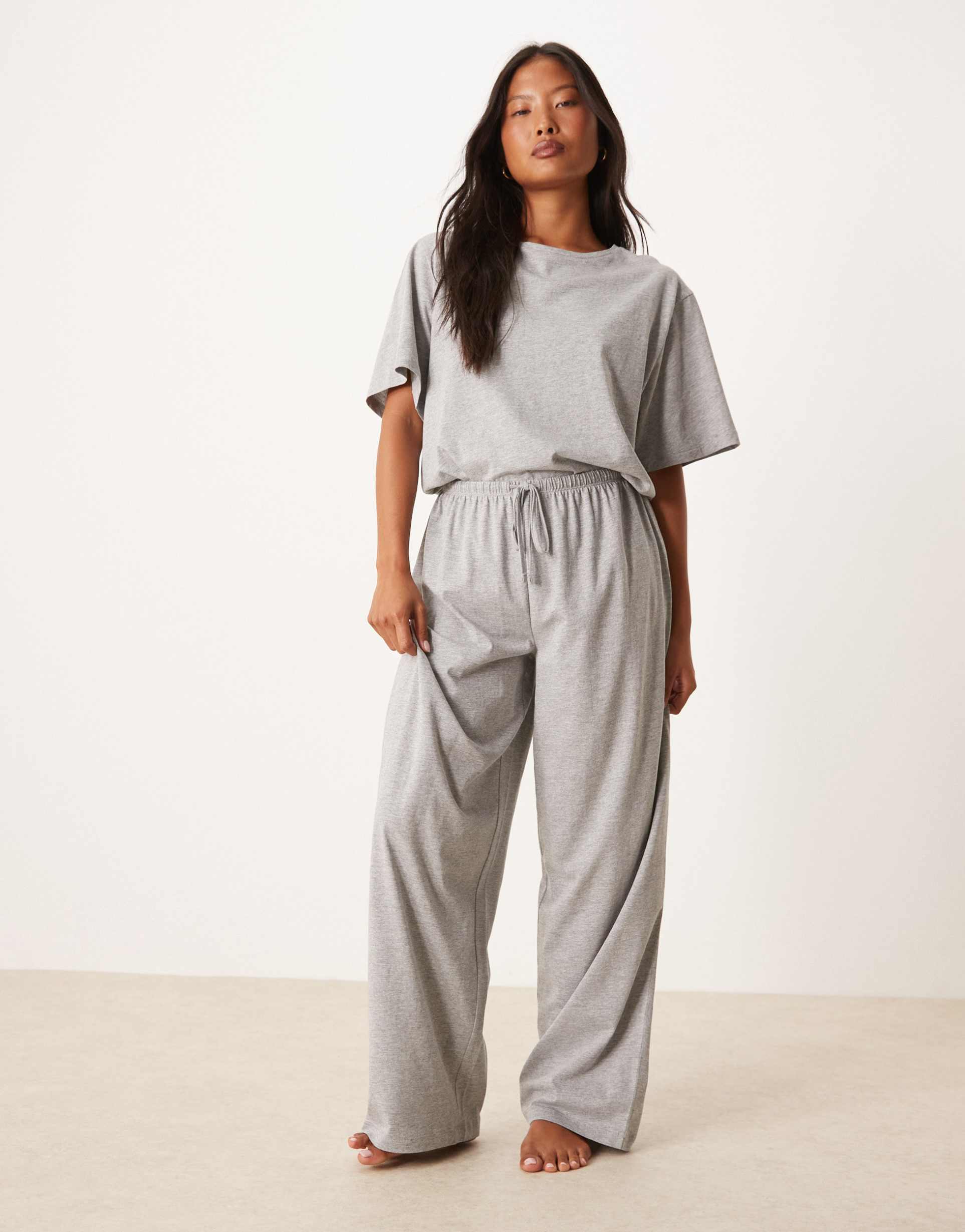asos design petite mix & match cotton pajama pants in gray heather