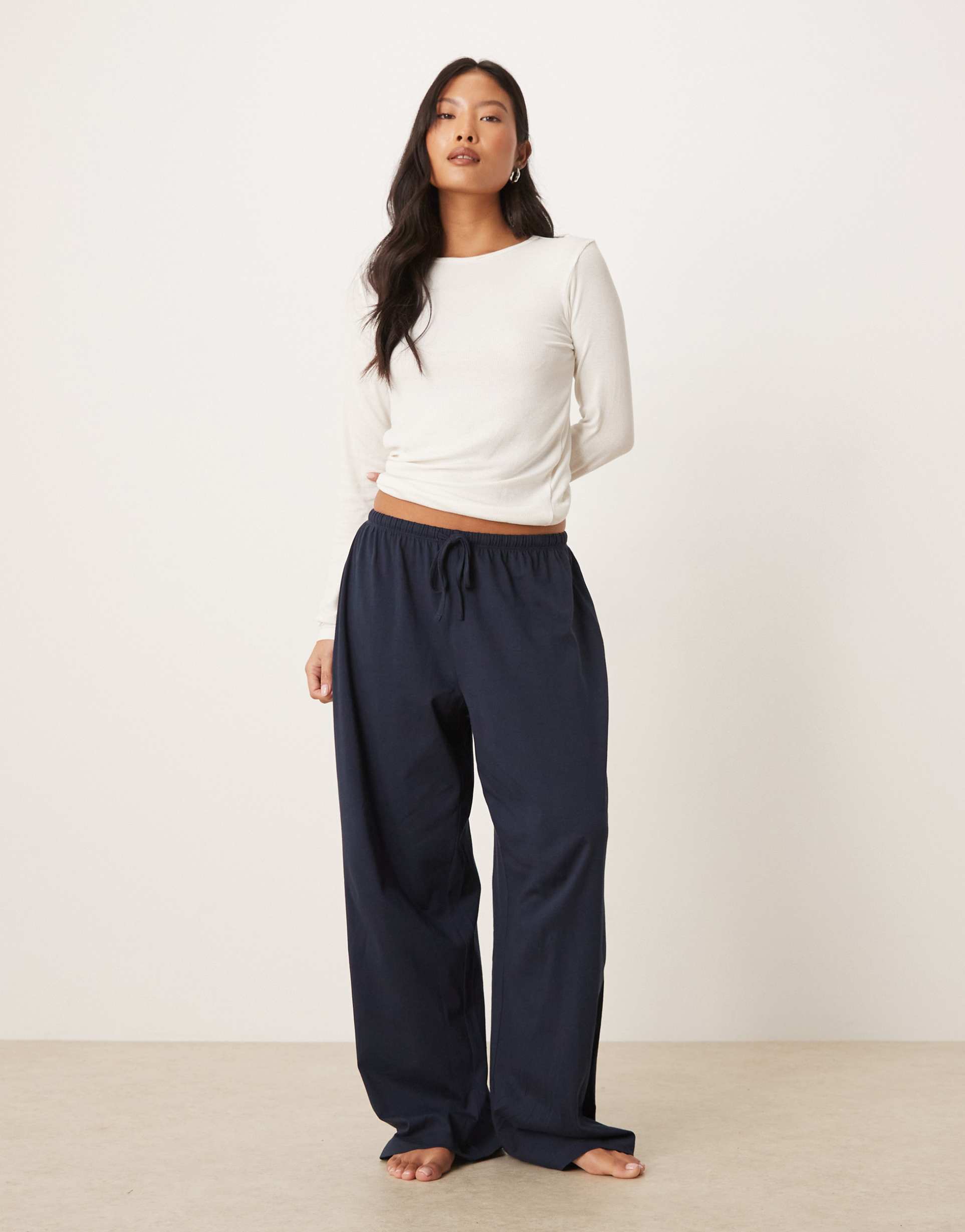 asos design petite mix & match cotton pajama pants in navy