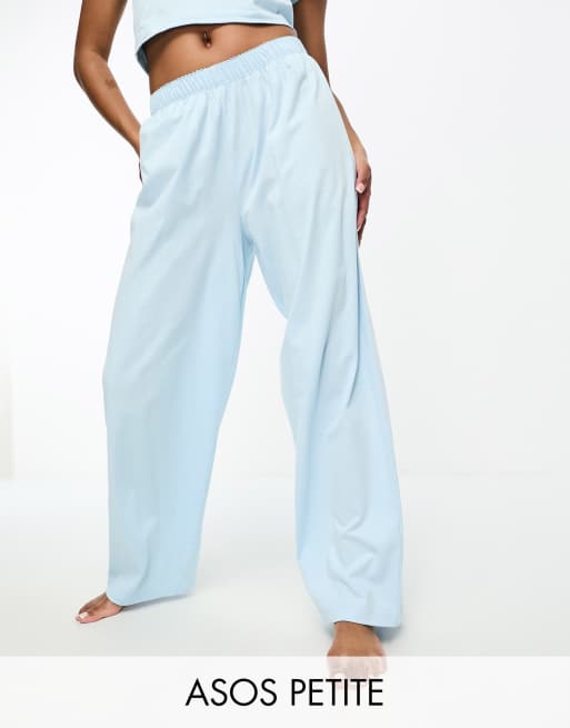 ASOS DESIGN Petite mix match cotton pajama pants with picot trim in blue