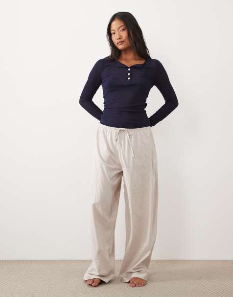 ASOS DESIGN Petite mix & match cotton pyjama trouser in oatmeal marl - view 1