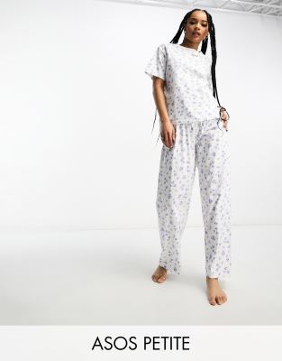 ASOS Petite ASOS DESIGN Petite mix & match ditsy floral pyjama trouser in white