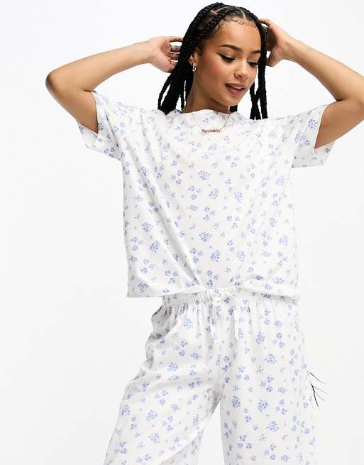 ASOS DESIGN mix & match ditsy pyjamas in white