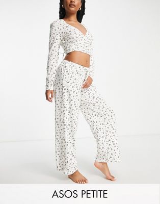 ASOS DESIGN Petite mix & match ditsy heart pyjama trouser in cream