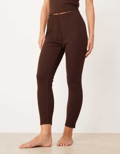 ASOS DESIGN Petite – Mix & Match – Gerippte Lounge-Leggings in Schokobraun, 4 von 4