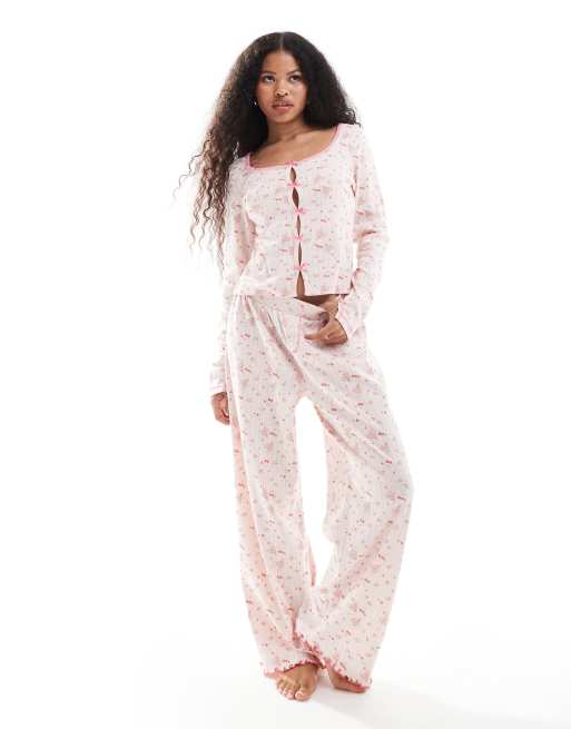 ASOS DESIGN Petite – Mix & Match – Hose in Rosa mit Lochmuster und Blümchenmuster