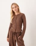[ASOS Petite] ASOS DESIGN Petite mix & match lightweight fleece cardigan in chocolate brown M Chocolate brown