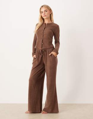 Asos Petite Asos Design Petite Mix & Match Lightweight Fleece Extreme Wide Leg Pants In Brown