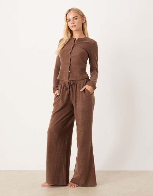 ASOS DESIGN Petite mix & match lightweight fleece extreme wide leg pants in chocolate brown