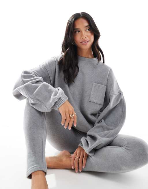 ASOS DESIGN Petite Mix & Match lounge fleece leggings in light grey, 2 of 4