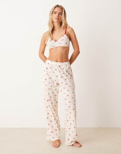 ASOS DESIGN Petite mix & match pajama pants in pointelle ditsy print - view 1