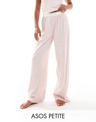 Asos Petite Asos Design Petite Mix & Match Pajama Pants With Exposed Waistband And Picot Trim In Pink Stripe