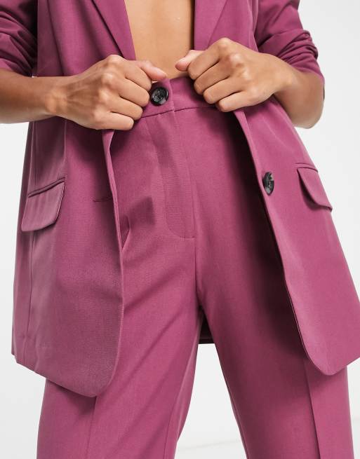 ASOS DESIGN Petite - Mix & Match - Pantaloni da abito dritti slim color prugna, 3 di 4