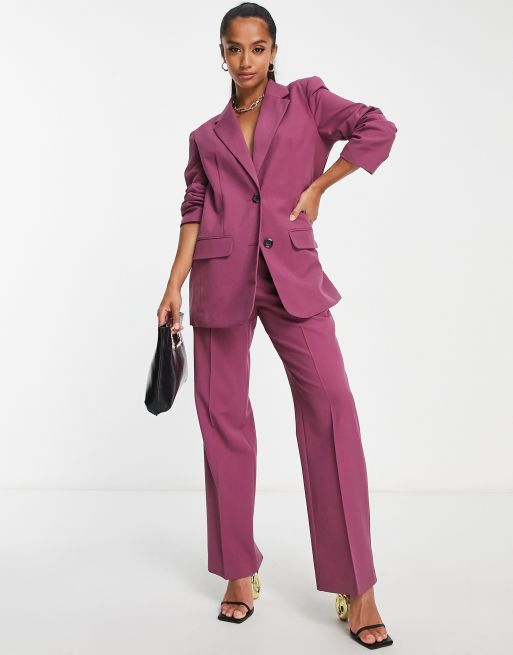 ASOS DESIGN Petite - Mix & Match - Pantaloni da abito dritti slim color prugna, 4 di 4