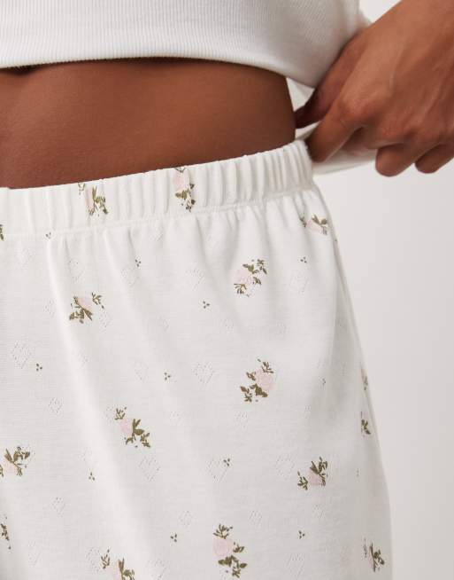 ASOS DESIGN Petite Mix & Match pointelle pyjama pants in pink rosebud print, 4 of 4