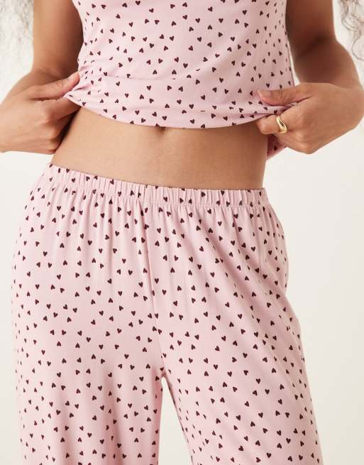 ASOS DESIGN Petite – Mix & Match – Pyjama-Hose in Rosa mit weitem Bein, Spitzenborte und Herzmuster, 3 von 5