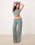 [ASOS Petite] ASOS DESIGN Petite Mix & Match pyjama pants with exposed waistband and picot trim in green stripe L Green