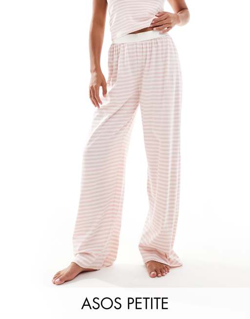 ASOS DESIGN Petite mix & match pyjama trouser with exposed waistband and picot trim in pink stripe