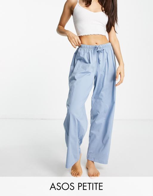 ASOS DESIGN Petite – Mix & Match – Pyjamahose aus Baumwolle in Blau - KHAKI