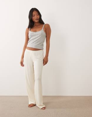 Asos Petite Asos Design Petite Mix & Match Rib Knit Wide Leg Pajama Pants In White