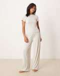 [ASOS Petite] ASOS DESIGN Petite mix & match rib pyjama pants in beige-Neutral L BEIGE