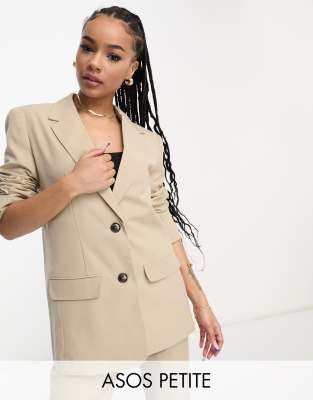 ASOS DESIGN Petite - Mix & Match - Schmal geschnittener Boyfriend-Anzugblazer in Neutral