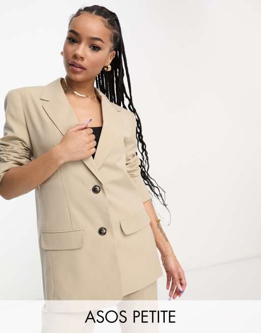 ASOS DESIGN Petite – Mix & Match – Schmal geschnittener Boyfriend-Anzugblazer in Neutral