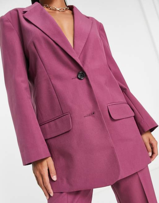 ASOS DESIGN Petite Mix & Match slim boy suit blazer in plum