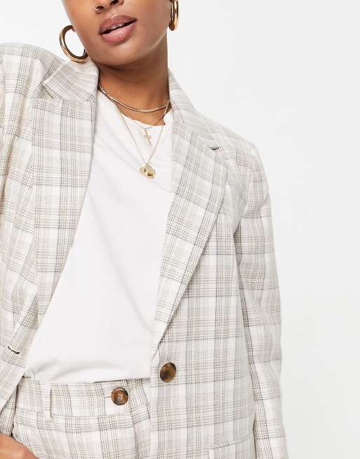 Petite Plaid Double Breasted Blazer