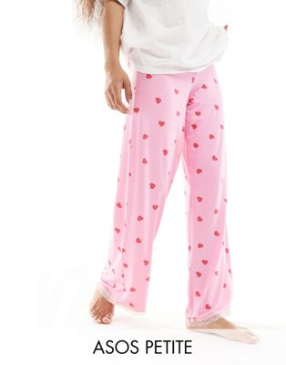 ASOS DESIGN Petite mix & match super soft heart print pyjama trouser in pink