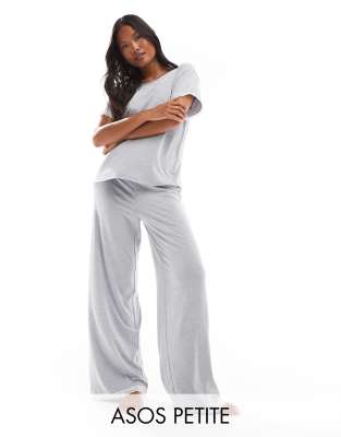 Asos Design Petite Mix & Match Super Soft Print Pyjama Trouser In In Grey Marl With Lace Trim