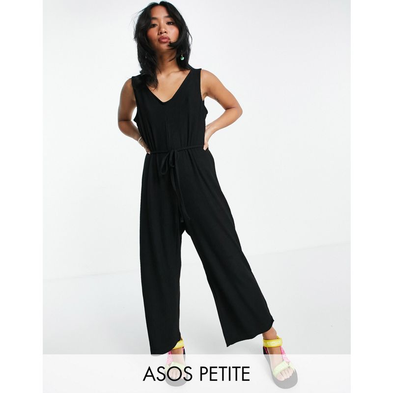 Tute jumpsuit e corte Donna DESIGN Petite - Mix & Match - Tuta jumpsuit da casa a coste super morbida allacciata in vita nera