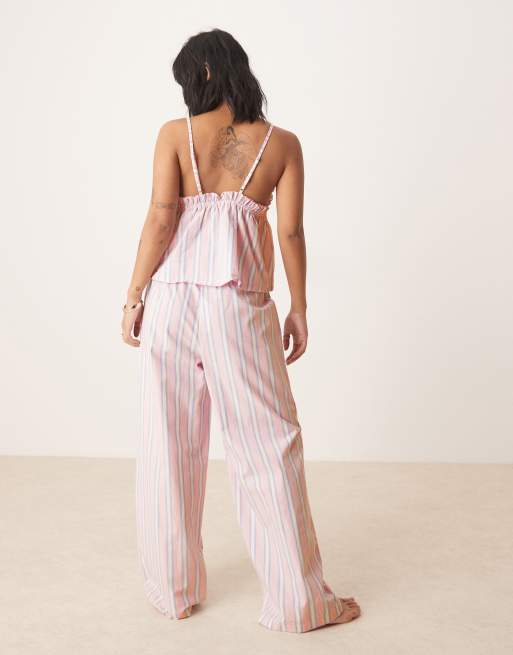 ASOS DESIGN Petite mix & match woven trouser in pink & blue stripe