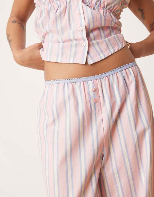 ASOS DESIGN Petite mix & match woven trouser in pink & blue stripe