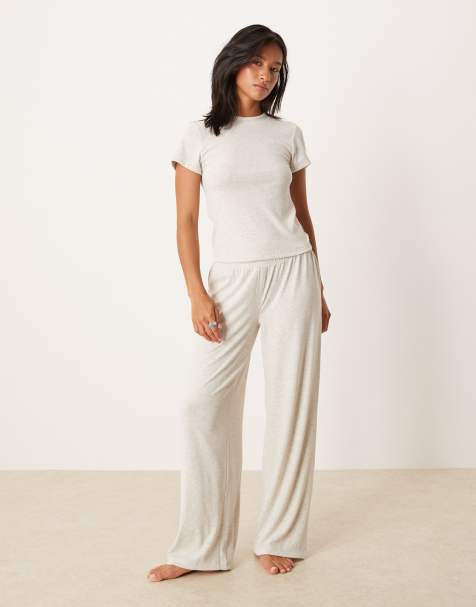 ASOS DESIGN Petite - Mix og match - Beige ribstrikkede pyjamasbukser - view 1
