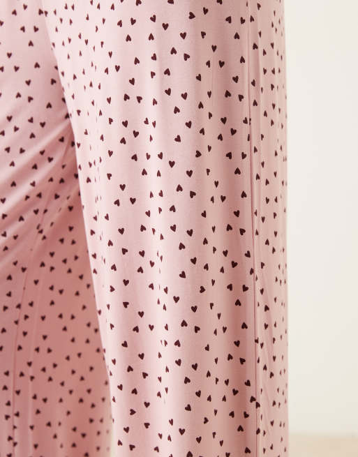 ASOS DESIGN Petite - Mix og match - Lyserøde pyjamasbukser med brede ben og blondekanter samt hjerteprint, 5 af 5