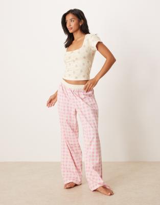 ASOS DESIGN Petite - Mix og match - Pyjamasbukser med synlig linning og lyserøde gingham-tern - view 1