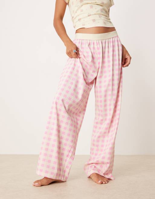 ASOS DESIGN Petite - Mix og match - Pyjamasbukser med synlig linning og lyserøde gingham-tern, 2 af 4