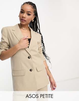 Asos Design Petite - Mixa & Matcha - Neutral Kavaj I Boy-Modell Med Smal Passform-Naturlig
