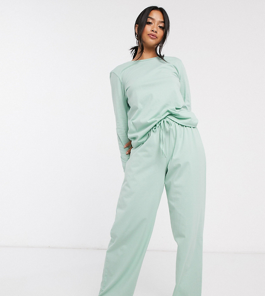 ASOS DESIGN Petite – Mixa & matcha – Pyjamasbyxor i jersey-Grön