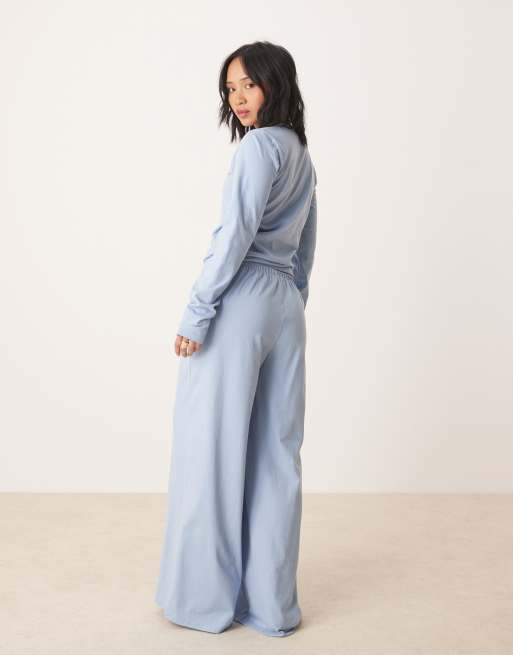 ASOS DESIGN – Petite – Mixa och matcha – Blå pyjamasbyxor, 3 av 4