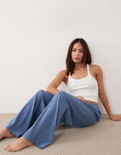 ASOS DESIGN Petite – Mixa och matcha – Denimblå pyjamasbyxor i bomull - view 1